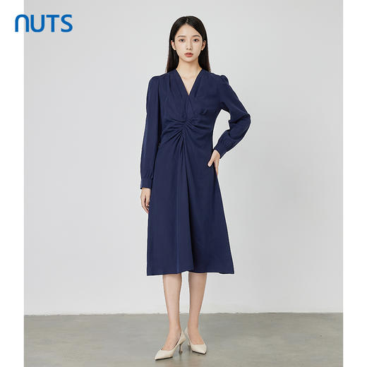NUTS秋季新款气质通勤风修身显瘦褶皱设计长袖连衣裙女231103150B 商品图0