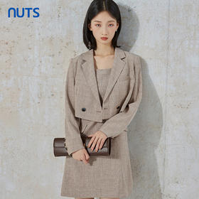 NUTS秋季新款气质通勤风设计感西装长袖连衣裙女两件套231103002B