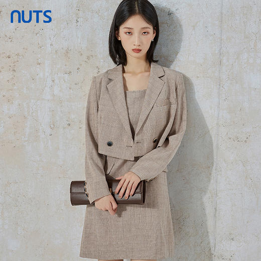 NUTS秋季新款气质通勤风设计感西装长袖连衣裙女两件套231103002B 商品图0