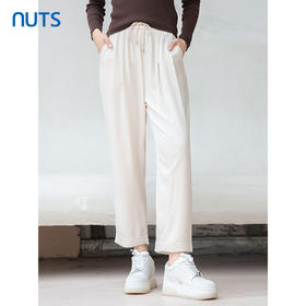 NUTS2023秋季新款气质休闲风松紧腰宽松阔腿休闲长裤女4380701A1