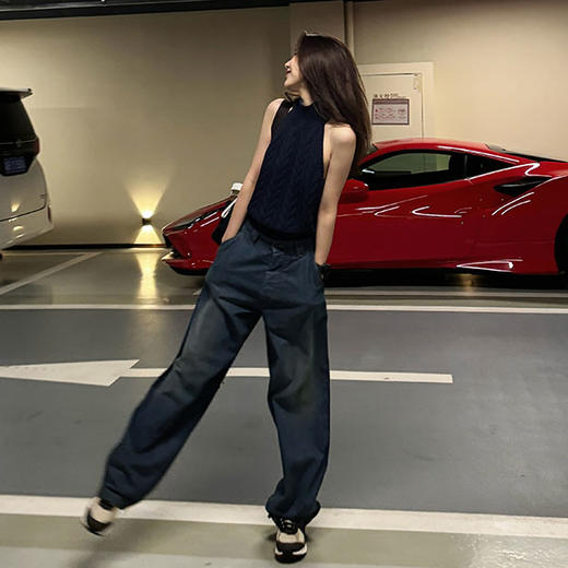 ROMI STUDIO“机场牛仔”100双面网纹牛仔棉宽松直筒牛仔裤421N2011【不翻单】 商品图0