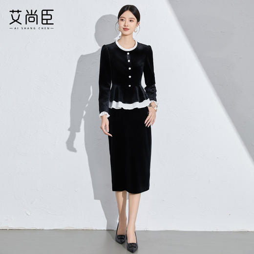 秋季时尚职业套装女装2024新款洋气黑色丝绒显瘦两件套御姐小香风 商品图10