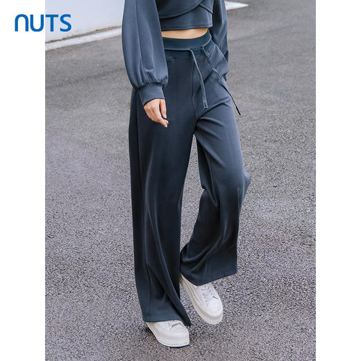 NUTS秋季新款简约运动直筒宽松高腰系带长款休闲裤4330703A1 商品图0