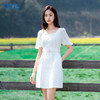 NUTS夏季新款复古方领气质连衣裙小白裙女423101070 商品缩略图0
