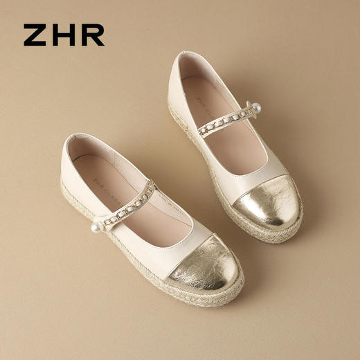 ZHR则则小香风链条渔夫鞋女鞋2024新款时尚小众珍珠舒适平底单鞋 商品图9