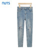 NUTS柔软弹力紧身牛仔裤女小脚裤浅蓝色膝盖大破洞221113304 商品缩略图0
