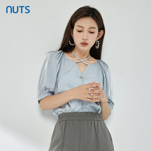 NUTS夏季新款简约气质圆领泡泡袖衬衫女429011367 商品图2