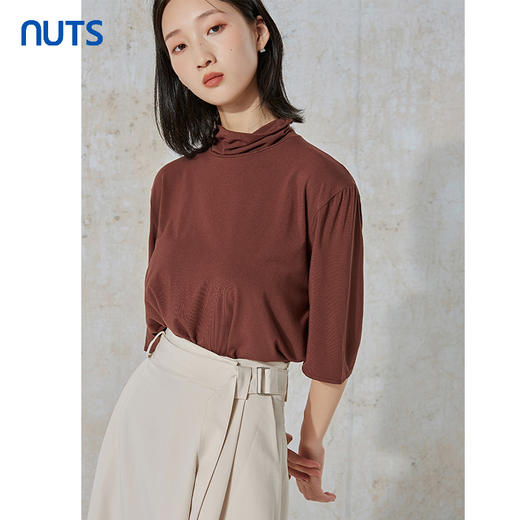 NUTS秋季新款休闲时尚纯色百搭中袖T恤女231022116B 商品图3