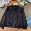【法式褶皱系带立领长袖衬衫】春秋季 设计感小众宽松荷叶边娃娃衫上衣 商品缩略图3