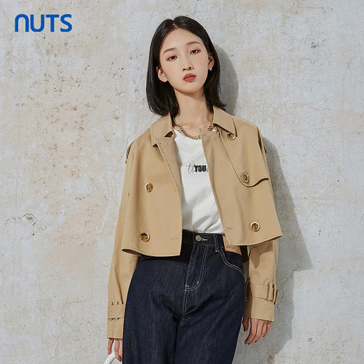 NUTS秋季新款气质街头风休闲百搭宽松显瘦短款风衣外套231047047B 商品图0