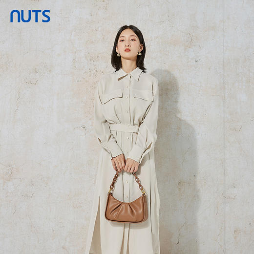 NUTS春秋季新款通勤风气质修身收腰显瘦长袖衬衫连衣裙女231103027B 商品图0