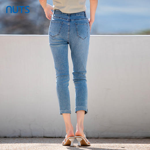 NUTS夏季新款高腰修身卷边百搭牛仔裤九分裤女429112270 商品图1