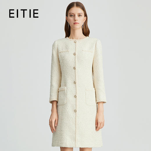 EITIE爱特爱气质圆领千金小香风收腰a字粗花呢连衣裙秋季新款D2407401 商品图0