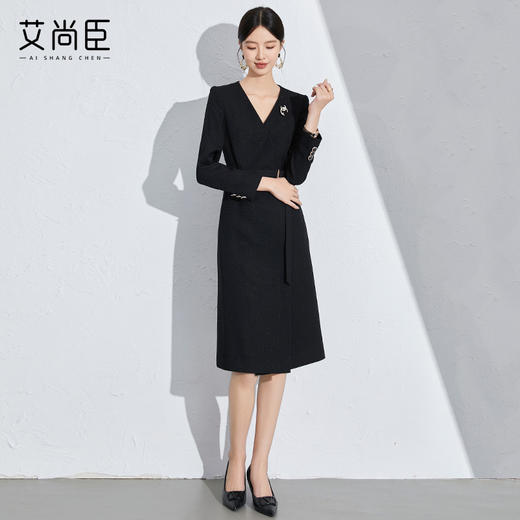 艾尚臣法式职业连衣裙女秋新款收腰女装高级感黑色教师轻奢高级感 商品图10