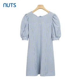 NUTS夏季新款时尚宽松泡泡袖格子连衣裙女221101272