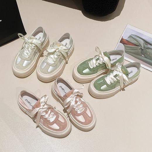 ZHR则则透气德训鞋女厚底小白鞋女拼接系带休闲板鞋子女2024新款 商品图4