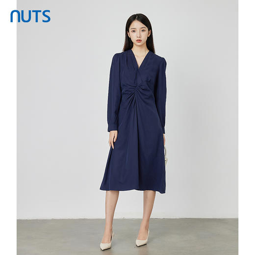 NUTS秋季新款气质通勤风修身显瘦褶皱设计长袖连衣裙女231103150B 商品图3