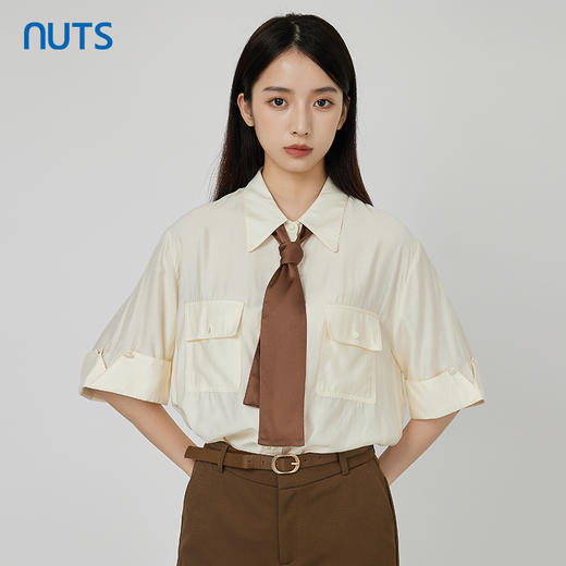 NUTS秋季新款时尚气质通勤风薄款中袖衬衫女（含领带）231012158 商品图1