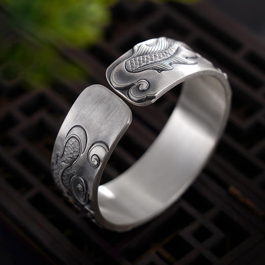 子佩集S999银【神隐龙腾】手镯【YS008】纯银手镯带金色嵌真金仿古2408 商品图5