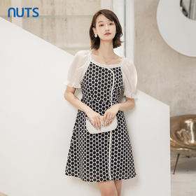 NUTS夏装新款女装木耳边牛仔拼接设计感连衣裙221101291