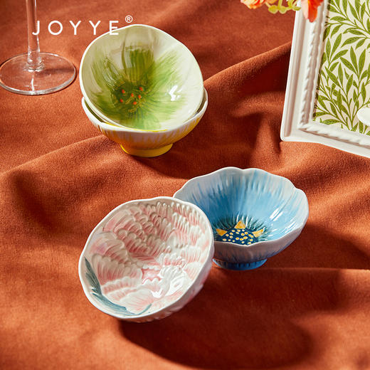 JOYYE威廉·莫里斯-系列釉下彩手绘浮雕陶瓷碗套装甜品碗礼盒4只装 商品图7