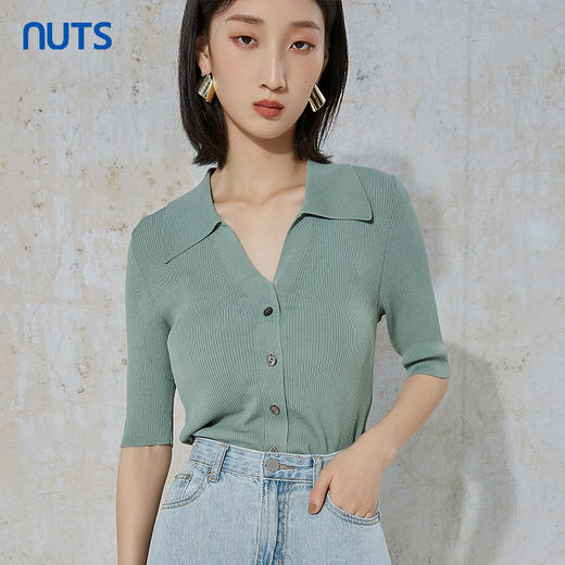 NUTS秋季新款气质通勤风修身显瘦毛织针织开衫短外套女231053072B 商品图0