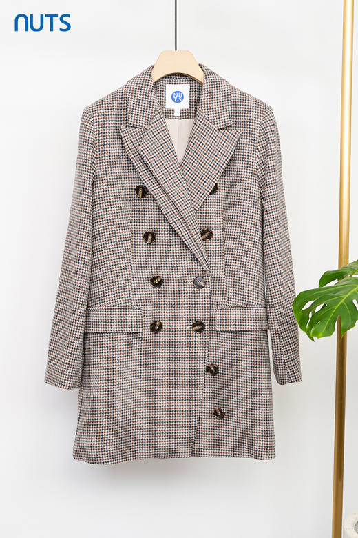 NUTS商场同款西装复古格子中长款外套女141048001B 商品图5