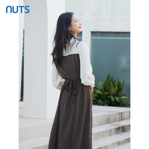 NUTS秋季新款2023时尚气质拼接设计收腰显瘦长袖连衣裙4351003A1 商品图4
