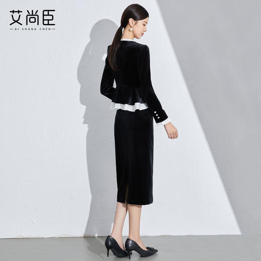 秋季时尚职业套装女装2024新款洋气黑色丝绒显瘦两件套御姐小香风 商品图12