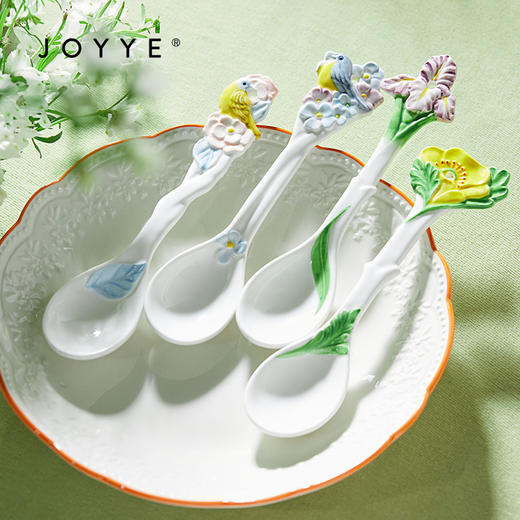 JOYYE鸟语花香-勺筷套装筷子家用高档新款轻奢陶瓷勺子长柄浮雕手绘筷子架 商品图1