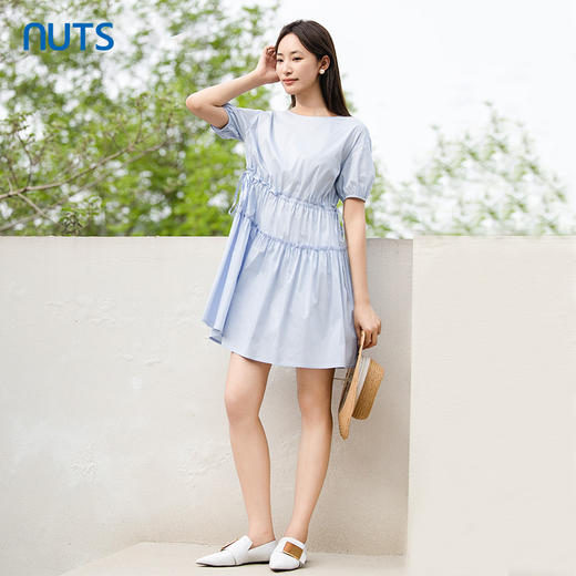 NUTS夏季甜美优雅泡泡袖抽绳压褶连衣裙429101355 商品图3