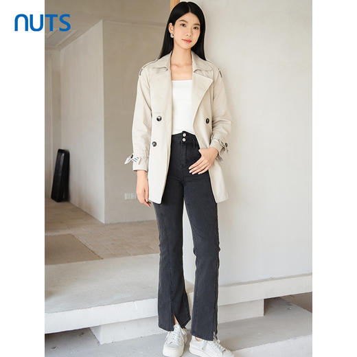 NUTS秋季新款黑色高腰显瘦开叉修身微喇牛仔裤女4321101A1 商品图2
