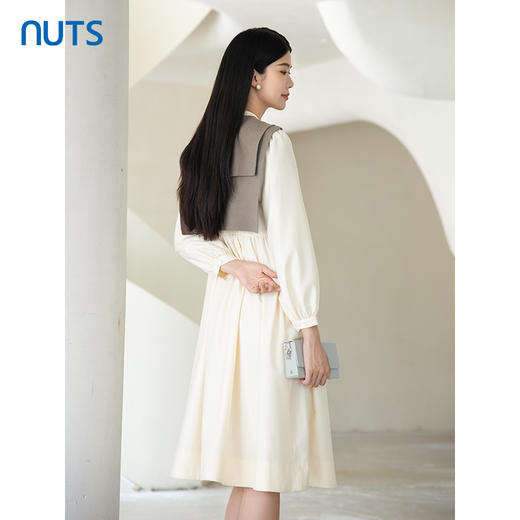 NUTS2023秋季新款气质宽松显瘦长袖连衣裙女 赠送披肩4391012A1 商品图4