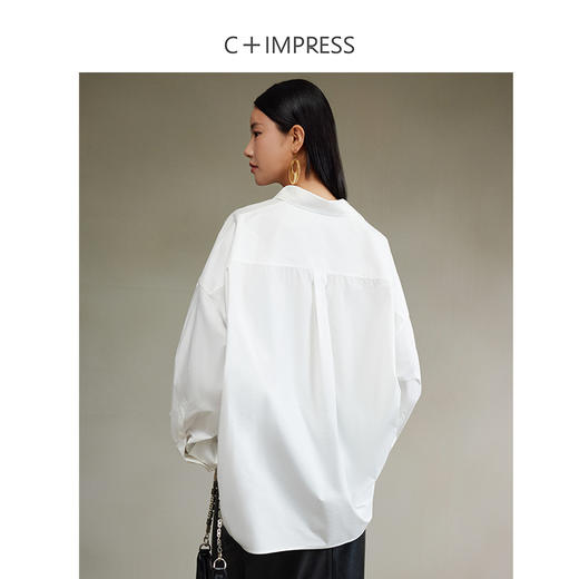 西嘉120支优质长绒棉建筑解构交叠斜襟设计感简约随性女神衬衫CS2403015 商品图3