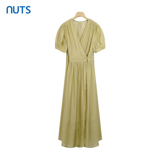 NUTS法式V领短袖连衣裙女夏季气质收腰显瘦A字中长裙323101356 商品图0