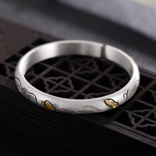 子佩集S999银【晓荷】手镯【YS025】纯银手镯带金色嵌真金仿古2408 商品图4