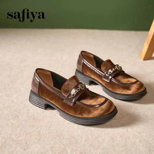 Safiya/索菲娅2024秋学院风复古丝绒玫瑰扣百搭圆头低跟乐福鞋 SF43112150 商品图6