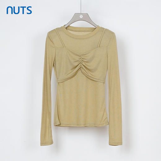 NUTS秋季新款设计感气质圆领薄款百搭长袖T恤假两件女333022276 商品图0