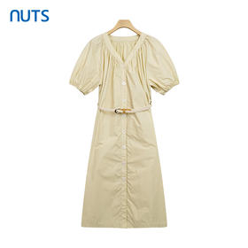 NUTS夏季时尚通勤风圆领打揽设计泡泡袖连衣裙428103465