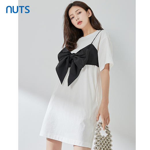 NUTS夏季新款时尚休闲简约纯色短袖连衣裙女429101271 商品图0