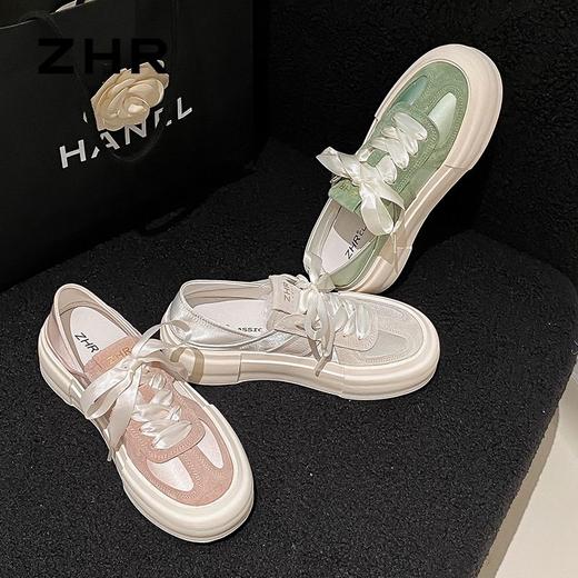ZHR则则透气德训鞋女厚底小白鞋女拼接系带休闲板鞋子女2024新款 商品图5