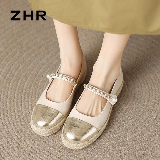 ZHR则则小香风链条渔夫鞋女鞋2024新款时尚小众珍珠舒适平底单鞋 商品图5
