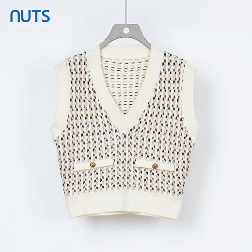 NUTS秋款新款V领小香风背心设计感小个子短款针织马甲女335053379 商品图0