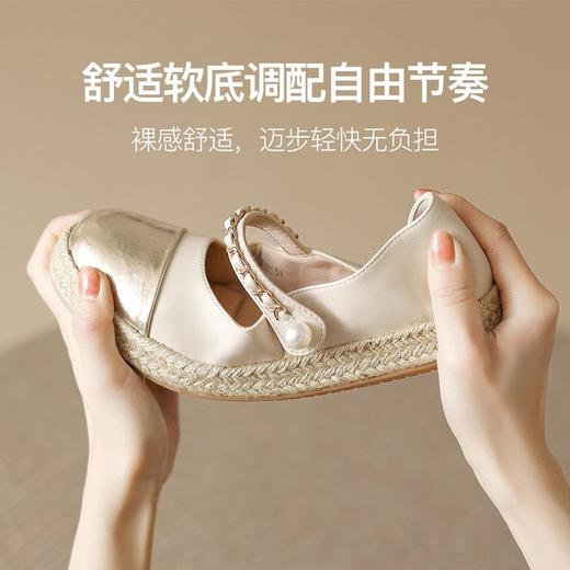 ZHR则则小香风链条渔夫鞋女鞋2024新款时尚小众珍珠舒适平底单鞋 商品图2