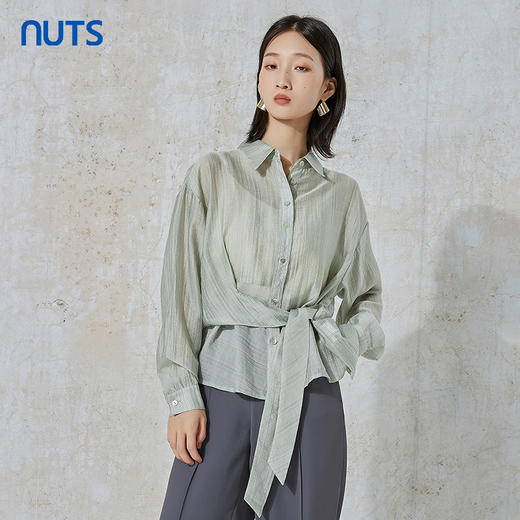 NUTS秋季新款时尚气质通勤风收腰设计感显瘦长袖衬衫女231013060B 商品图1