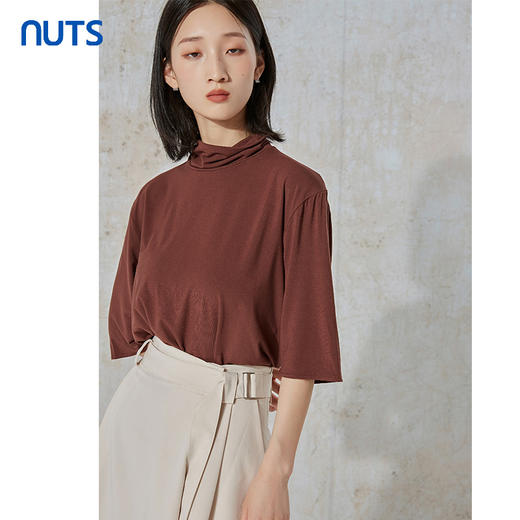 NUTS秋季新款休闲时尚纯色百搭中袖T恤女231022116B 商品图4