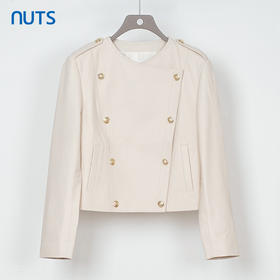 NUTS秋季新款白色设计感高级气质双排扣皮衣短外套女335132320