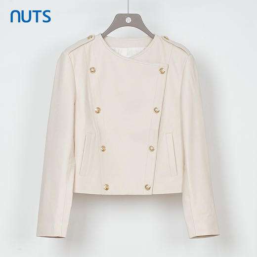 NUTS秋季新款白色设计感高级气质双排扣皮衣短外套女335132320 商品图0