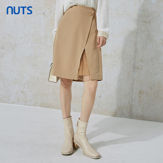 NUTS秋季新款时尚气质通勤风百搭开叉设计感半身中裙女231062068B 商品图3