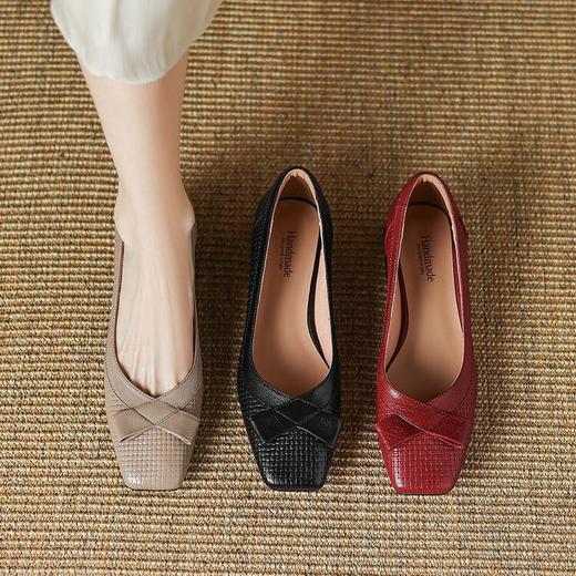 【预售5天】蝴蝶结方头粗跟高跟鞋，新款浅口中跟黑色单鞋LD&6850 商品图0